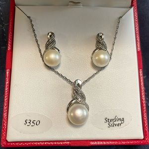 Sterling Silver Pearl earrings and matching pendant